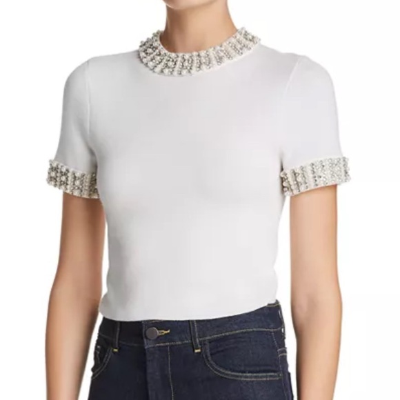 NWOT Alice and Olivia Ciara Embellished Cropped Sweater, Size Small - Picture 2 of 10